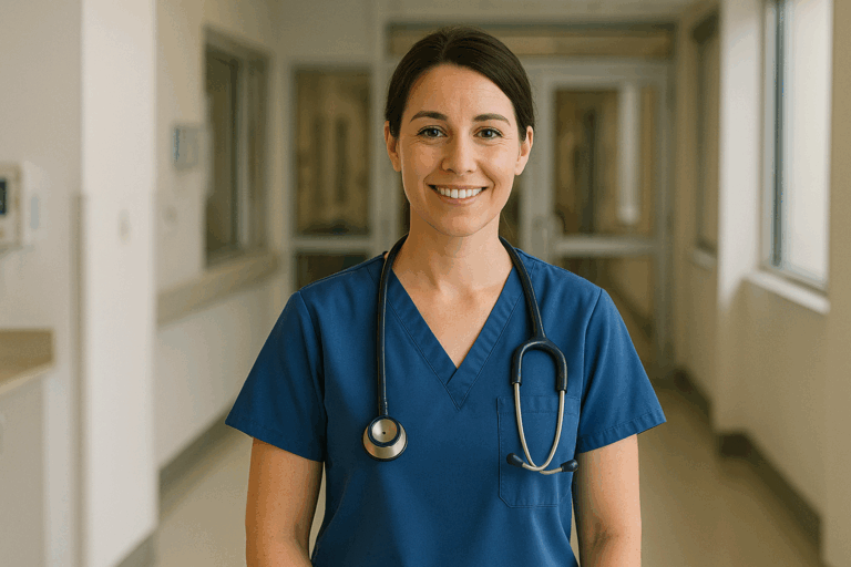 Australian nurse standing confidently in a hospital corridor – Home Loans for Nurses by Lend A Loan
